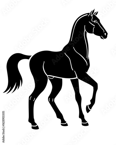 Horse, sporty short-haired stallion, domestic animal symbol 2026 - vector silhouette image for logo, pictogram or stencil. Stallion thoroughbred graceful animal for stencil or sign