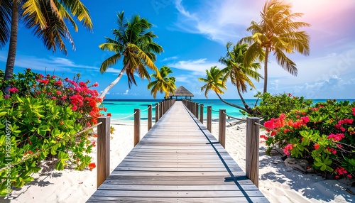 Fototapeta Naklejka Na Ścianę i Meble -  Tropical beach boardwalk paradise