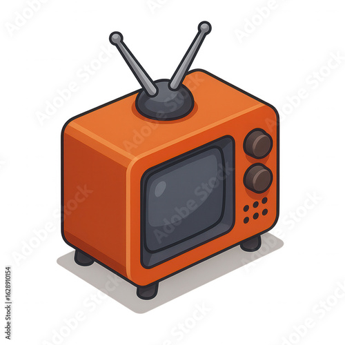 Isometric 3D illustration of an old school TV with antenna on transparent background, perfect for retro, entertainment, and media icons.