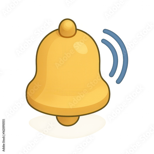 Isometric 3D icon of a bell with notification wave on transparent background, ideal for alerts, reminders, notifications, and user interface designs.