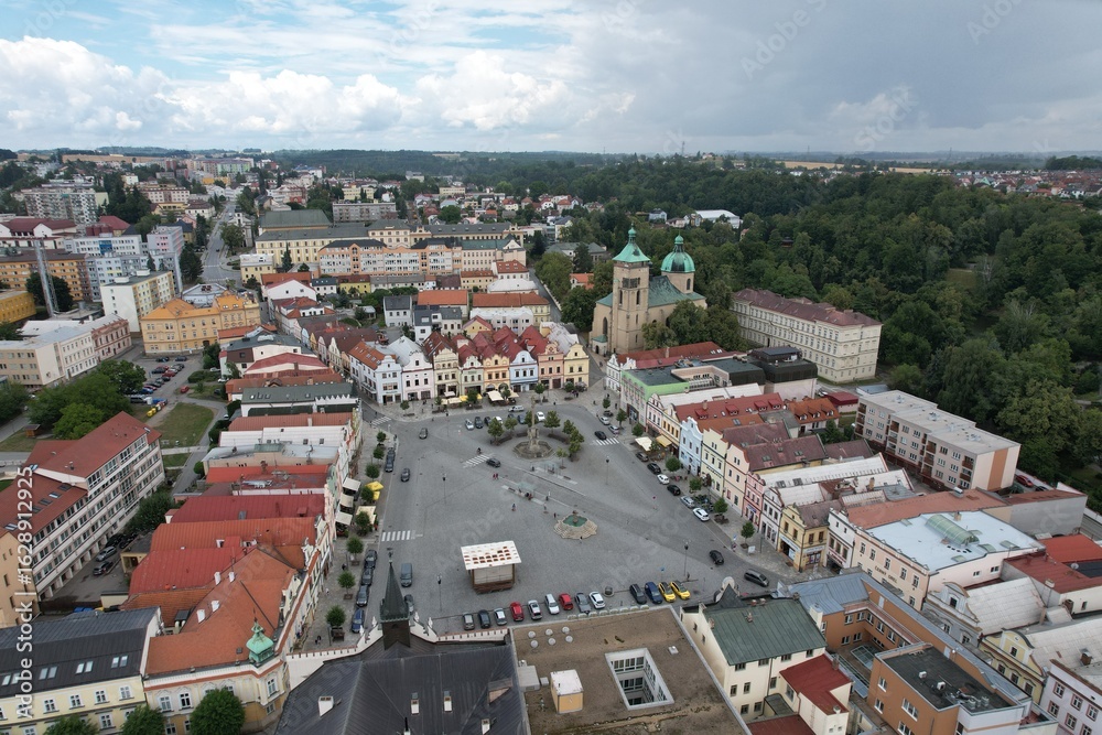 Fototapeta premium Havlickuv Brod cityscape aerial panorama of historic town square in Vysocina region, Bohemia Czech republic