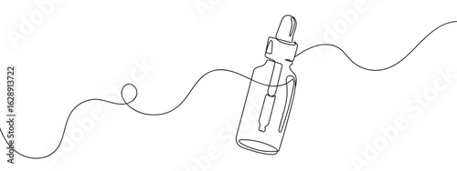 Continuous vector line of serum bottle, transparent background, cosmetics, skincare, face, stroke correction.