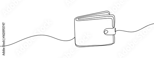 Continuous line vector illustration of wallet, transparent background, business finance concept illustration, stroke editable.