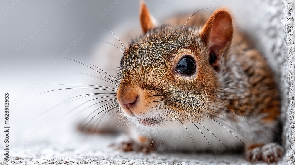 Obraz premium Captivating close-up of a curious squirrel peeking out from its cozy hideaway
