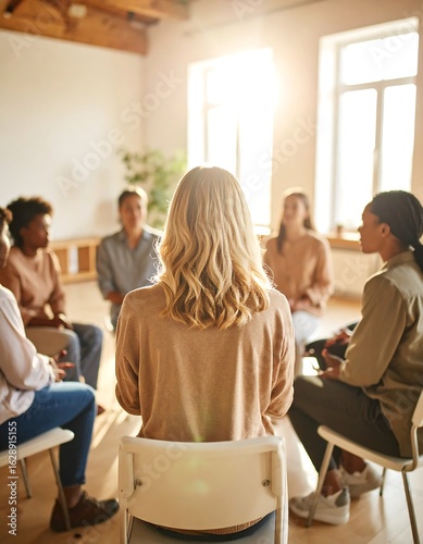 Group circle in a light-filled room