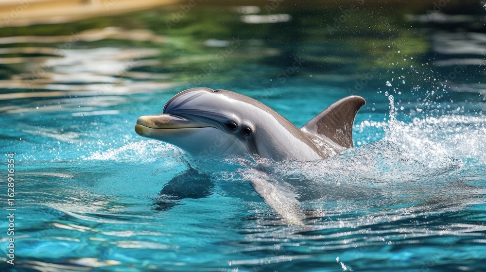 Naklejka premium Playful Dolphin in a Sparkling Pool