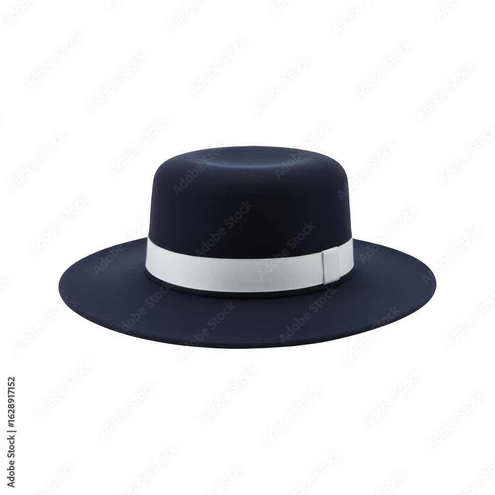 Fototapeta premium A Stylish Dark Blue Fedora Hat with a White Ribbon Accent Perfect for Fashionable Outings