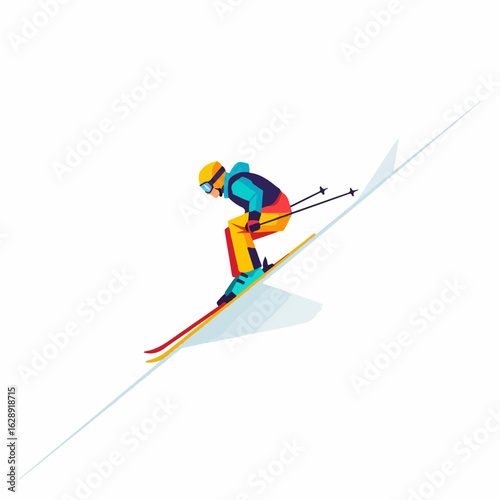 Dynamic skier carving down snowy mountain slope, capturing speed and winter sport thrill