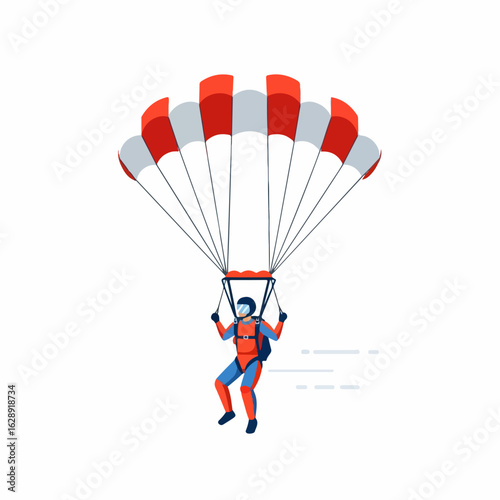 Skydiver soaring with vibrant parachute, experiencing thrilling freefall adventure and extreme sports exhilaration.