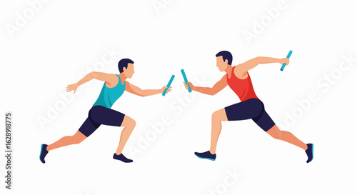 Athletes in dynamic motion passing relay baton, symbolizing teamwork and speed in competition