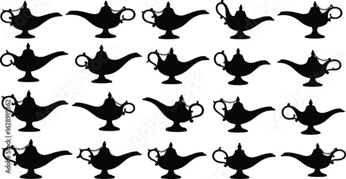 lamp, Aladdin, silhouette, icon, vector, magic, oil, antique, black, cad, drawing, illustration, vintage, genie, design, Aladdin lamp, silhouette icon, vintage lamp, oil lamp, black vector