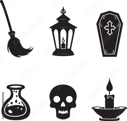 Mysterious Halloween icons for spooky celebrations and scary themes