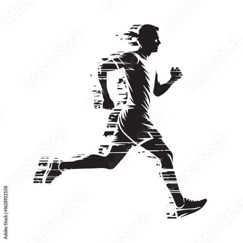 modern fragmented runner vector silhouette depicting dynamic movement energy and fitness action