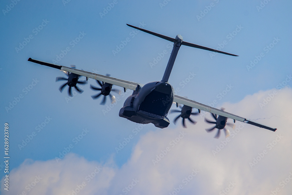 Fototapeta premium Airbus A400M in flight at Sanicole International AirShow