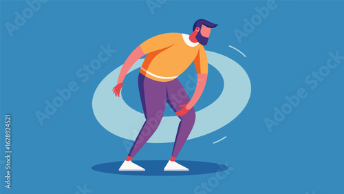 A man standing and rolling his shoulders in a slow circular motion..