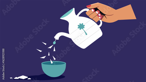 A hand pouring ketamine into a cracked and broken vase demonstrating how the drug can be a catalyst for repairing and strengthening mental health..