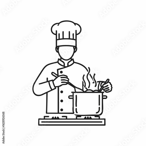Chef Cooking in Kitchen with Pot and Steam for Culinary Blogs, Recipe Websites, Cooking Classes, Food Education, and Culinary Arts Awareness  