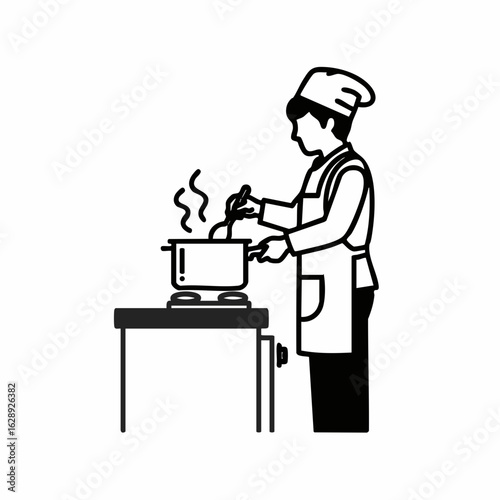 Chef Cooking in Kitchen with Steam Rising from Pot for Culinary Blogs, Cooking Websites, Recipe Cards, Food Education, and Kitchen Inspiration  