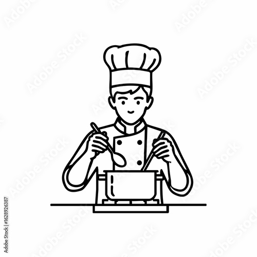 Chef Cooking in Kitchen with Pot for Culinary Blogs, Recipe Websites, Cooking Classes, Food Education, and Social Media Content  