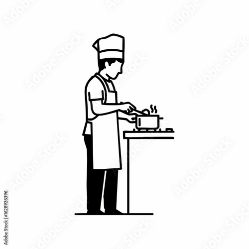 Chef Cooking in Kitchen with Steaming Pot for Food Blogs, Culinary Websites, Recipe Cards, Cooking Classes, and Kitchenware Awareness  