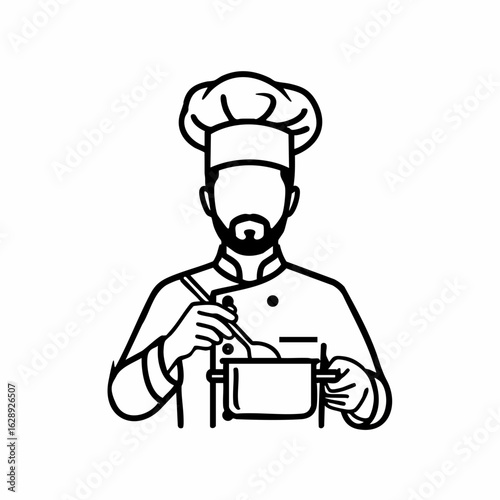 Chef Stirring Pot in Kitchen for Culinary Blogs, Recipe Websites, Cooking Classes, Food Education, and Kitchenware Marketing  
