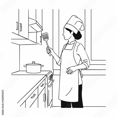 Chef Preparing Meal in Kitchen with Cooking Utensils for Culinary Blogs, Recipe Websites, Cooking Classes, Food Education, and Kitchen Decor  