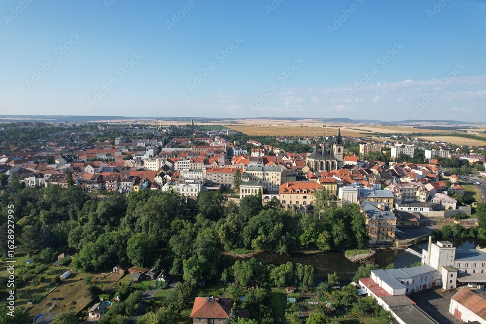 Obraz premium Louny historical town and city center aerial panorama, Ceske Stredohori,Bohemia Czech republic, old town square and streets landmark
