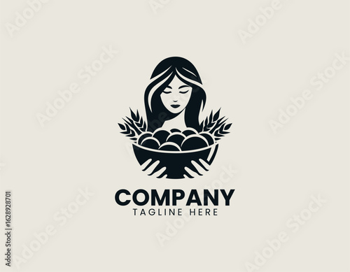 Stylized portrait of a serene woman holding a bowl of delicious baked goods. Food and Baking concept