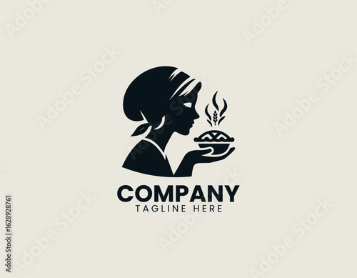 Stylized portrait of a baker woman smelling a freshly baked homemade pie. Food and Cooking concept