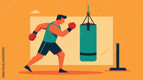 A boxinginspired workout using a travelsized punching bag or shadowboxing perfect for apartment dwellers with limited space.. Vector illustration