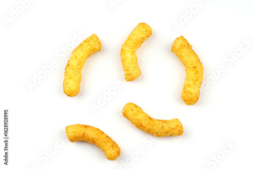 Puffed corn peanuts snacks isolated on white background.