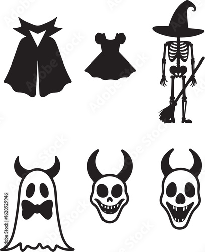 Spooky Halloween icons for festive party decorations and invitations