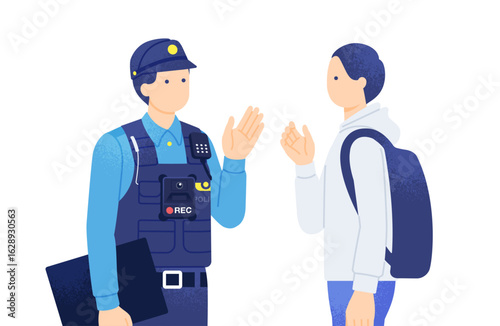 警察のDX ボディカメラを装着した警察官のベクターイラスト素材