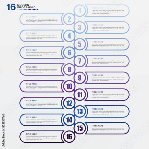 Basic infographic design 16 options or steps. Infographics business concept.
