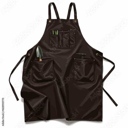 Brown Gardening Apron with Pockets and Tools, Ready for Gardening Work