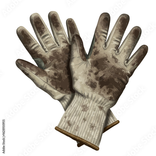 Pair of Used Work Gloves with Dirt and Wear Marks