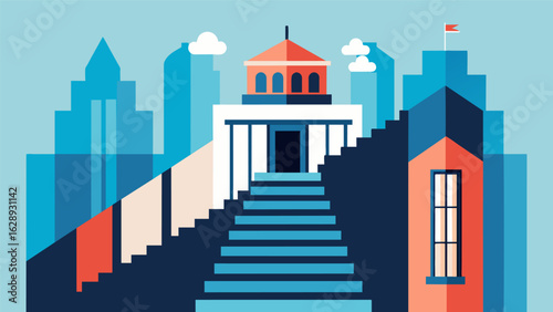 A citywide campaign offers incentives for taking the stairs instead of elevators in government buildings.. Vector illustration