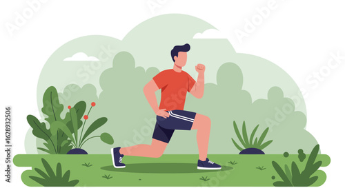 Man in Orange Shirt Doing Lunges Exercise Outdoors