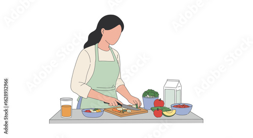 Woman Chef in Apron Chopping Fresh Fruits and Vegetables on a Kitchen Counter