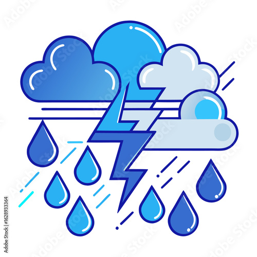 An icon depicting a thunderstorm with a lightning bolt, rain, and dark clouds, illustrating bad weather conditions.