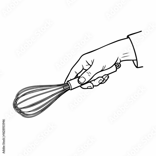 Hand Holding a Whisk for Culinary Blogs, Recipe Websites, Cooking Classes, Kitchen Tutorials, and Food Education  