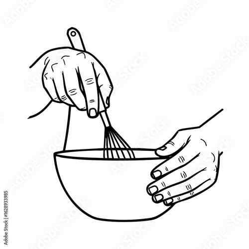 Hands Whisking Ingredients in a Bowl for Cooking Blogs, Recipe Websites, Culinary Education, Kitchen Tips, and Food Illustration Content  