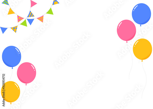 ガーランド、旗、風船のデコレーションフレーム