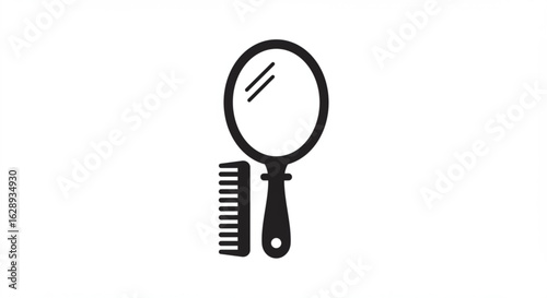 Illustration of a hand mirror with a comb placed next to it on a plain white background