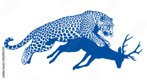 leopard attacks deer dynamic silhouette for design projects
