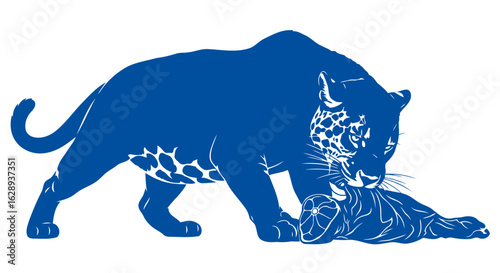 majestic blue jaguar silhouette feasting powerful design element
