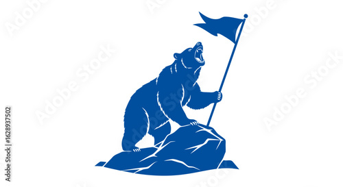 blue bear silhouette triumphant mascot for brand victory success