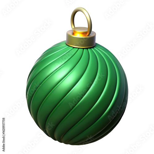 3d green swirl christmas ornament isolated on transparent background