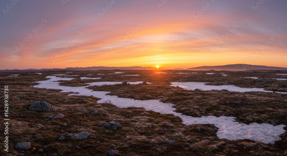 Obraz premium Sunrise over a snow-flecked moor