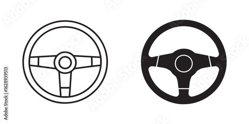 Car steering wheel icon set, vector outline and silhouette illustration